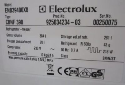 Как узнать год выпуска холодильника Electrolux